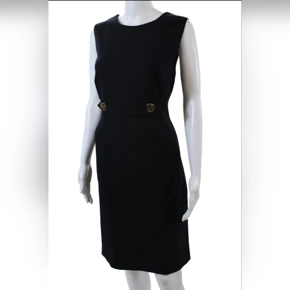 Tory Burch Designer Sleeveless A Line Dress Navy Blue Wool Blend Size 12